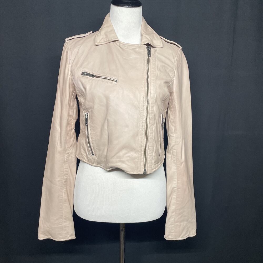 Silence + Noise Womens M Peach Soft Leather Moto Jacket Cropped NWT & Flaws READ